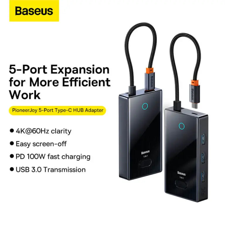 Baseus FOCUS SERIES 5-Port Type-C HUB Adapter Gray(Type-C to HDMI4K@60Hz*1+USB3.0*3+PD*1)WKYY030113