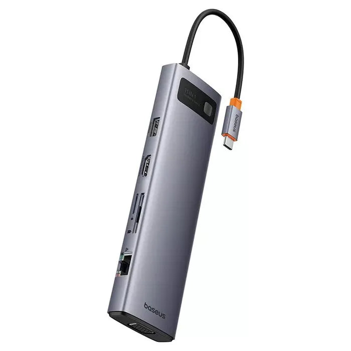 Baseus Metal Gleam Series 11-Port HUB Space Grey (Type-C to HDMI4K@60Hz*1+VGA*1+USB3.0*3+USB2.0*1+PD*1+RJ45*1+SD/TF*1+3.5mm*1)
