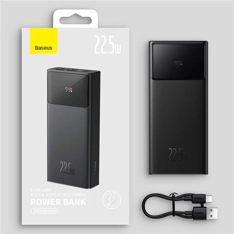 Baseus Star-Lord 20000mAh 22.5W Digital Display Fast Charge Power Bank Black(With Simple Series Charging Cable USB to Type-C 3A 0.3m Black