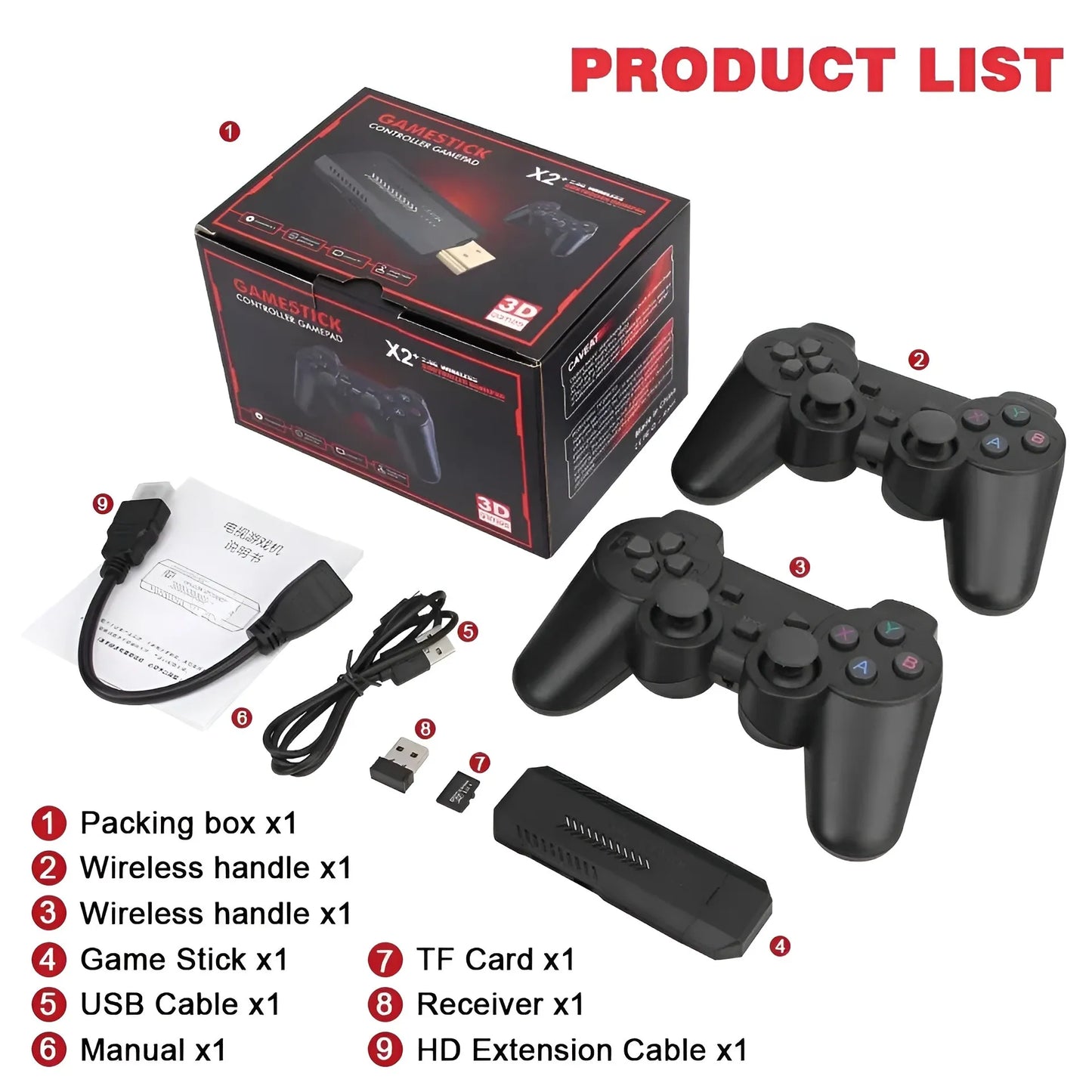 X2 Plus Retro 3d 32000+ Video Games 4k Hd Output Game Stick With 2 Wireless Controllers