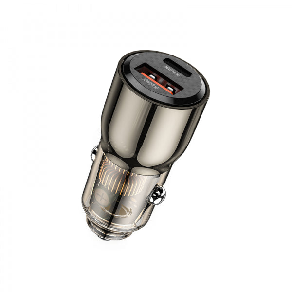 WIWU WI-QC012 95W PD+QC Kirsite Geek Fast Car Charger USB+Type-C – Transparent Black