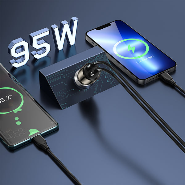 WIWU WI-QC012 95W PD+QC Kirsite Geek Fast Car Charger USB+Type-C – Transparent Black