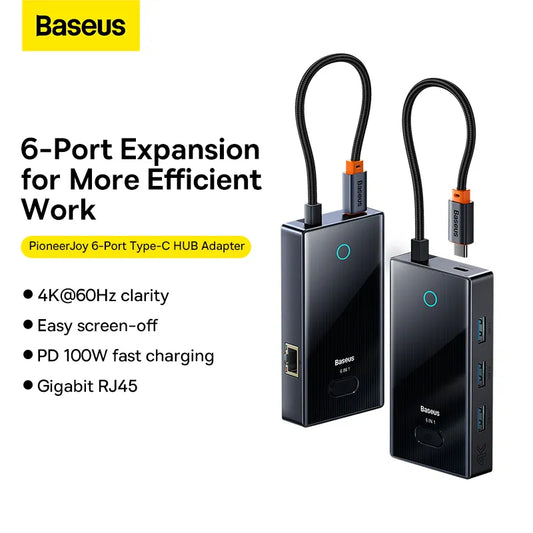 Baseus FOCUS SERIES 6-Port Type-C HUB Adapter Gray（Type-C to HDMI4K@60Hz*1+USB3.0*3+PD*1+RJ45*1）WKYY030213