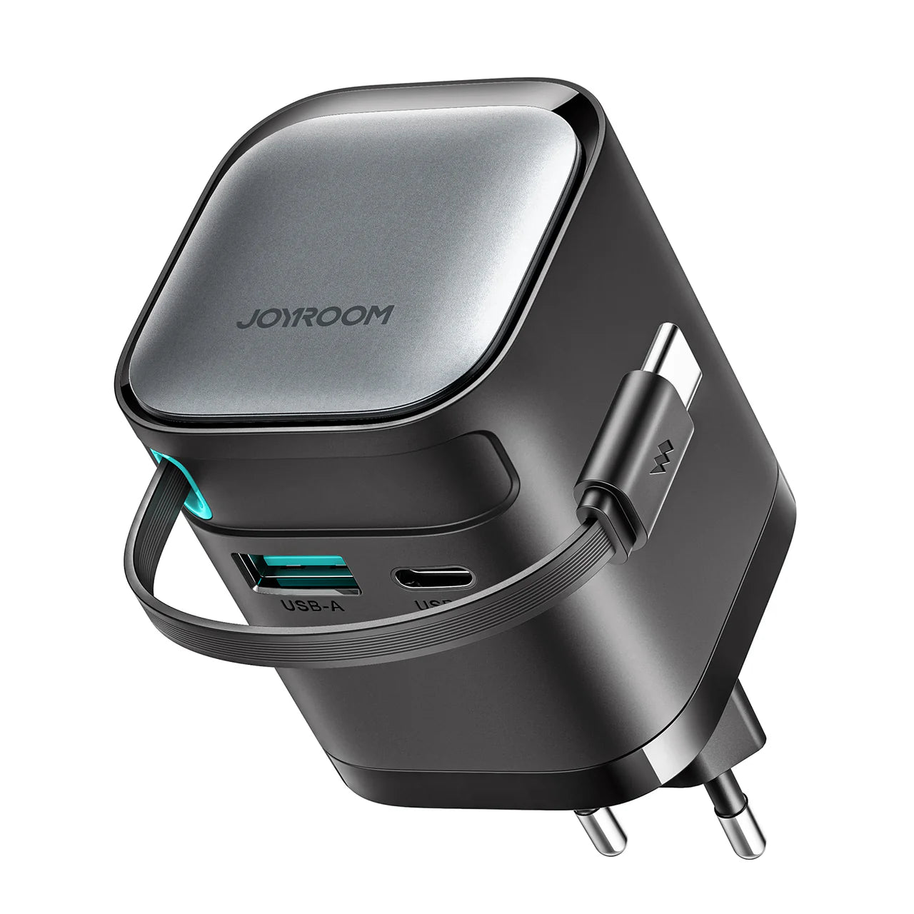 JOYROOM JR-TCL02 GaN 65W Charger with Retractable Cable-Black