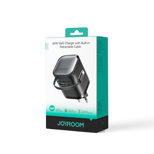JOYROOM JR-TCL02 GaN 65W Charger with Retractable Cable-Black