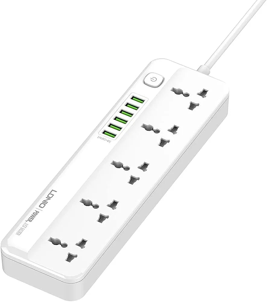 LDNIO SC5614 Fast Charging Power Strip – 5 Universal Outlets, 6 USB Ports, 2M Power Cord Extension Socket