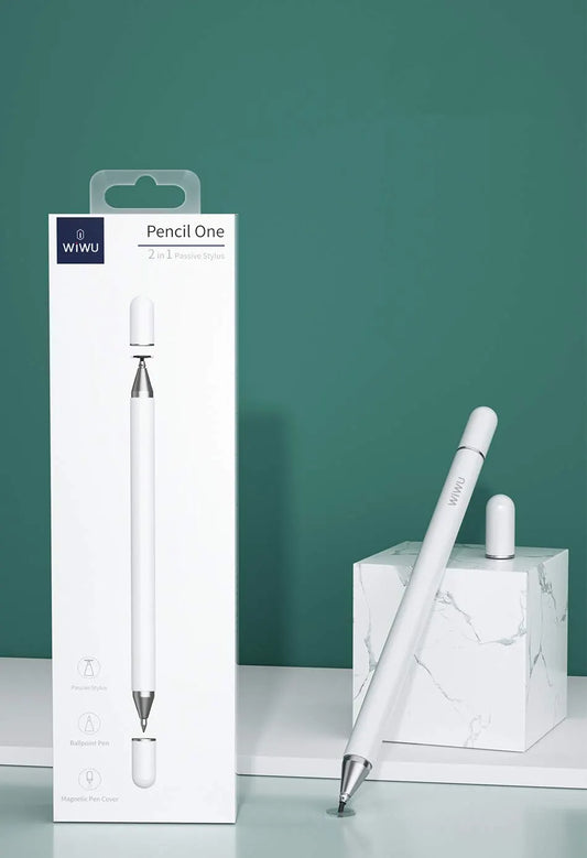 WiWU Pencil One: White Aluminum Alloy 2-in-1 Slim Stylus Pen for Smartphones and Tablets