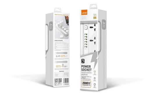 LDNIO SC5614 Fast Charging Power Strip – 5 Universal Outlets, 6 USB Ports, 2M Power Cord Extension Socket