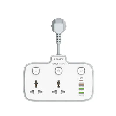 LDNIO SC2413 2-Outlet Universal Extension Socket with PD & QC 3.0 Fast Charger