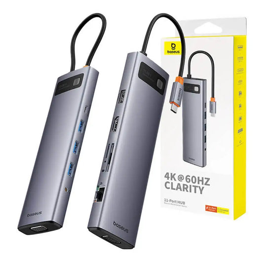 Baseus Metal Gleam Series 11-Port HUB Space Grey （Type-C to HDMI4K@60Hz*1+VGA*1+USB3.0*3+USB2.0*1+PD*1+RJ45*1+SD/TF*1+3.5mm*1)