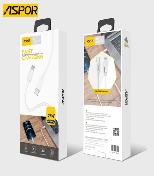 Aspor AC-22 27W Nylon Cable Type-C to Lightning 1 Meter