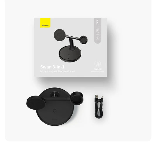 Baseus Swan 3-in-1 Wireless Magnetic Charging Bracket 20W Black Universal version （ Include：USB For type-C 3A 1m）