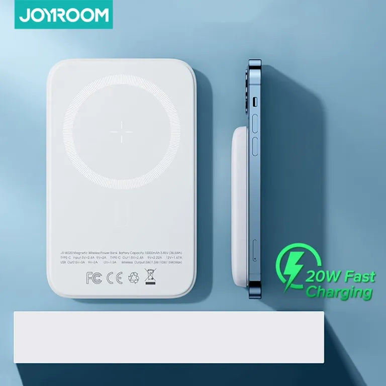JOYROOM JR W020 10000mAh 20W Magnetic Wireless Power Bank -White