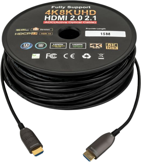 15m Fiber Hdmi Cable 2.0/2.1 Aoc(active Optical Cable) 30awg Copper Support 4k 8k Uhd